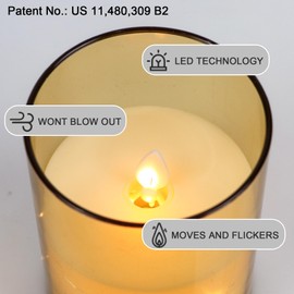 Lasumora Flameless Candles with Embedded Star String, LED Pillar Candles with Remote Timer, Moving Wick Flickering Battery Operated Pack of 3, Home Decorating for Ambiance, Gold