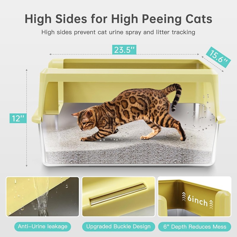 Stainless Steel Litter Box with High Side, XXL Extra Large
