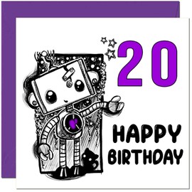 Cute Gothic Robot 20th Birthday Card for Women Gothic Robot - Goth 20th Birthday Cards for 20 year old Daughter girl twenty twentieth Granddaughter Sister Niece cousin friend