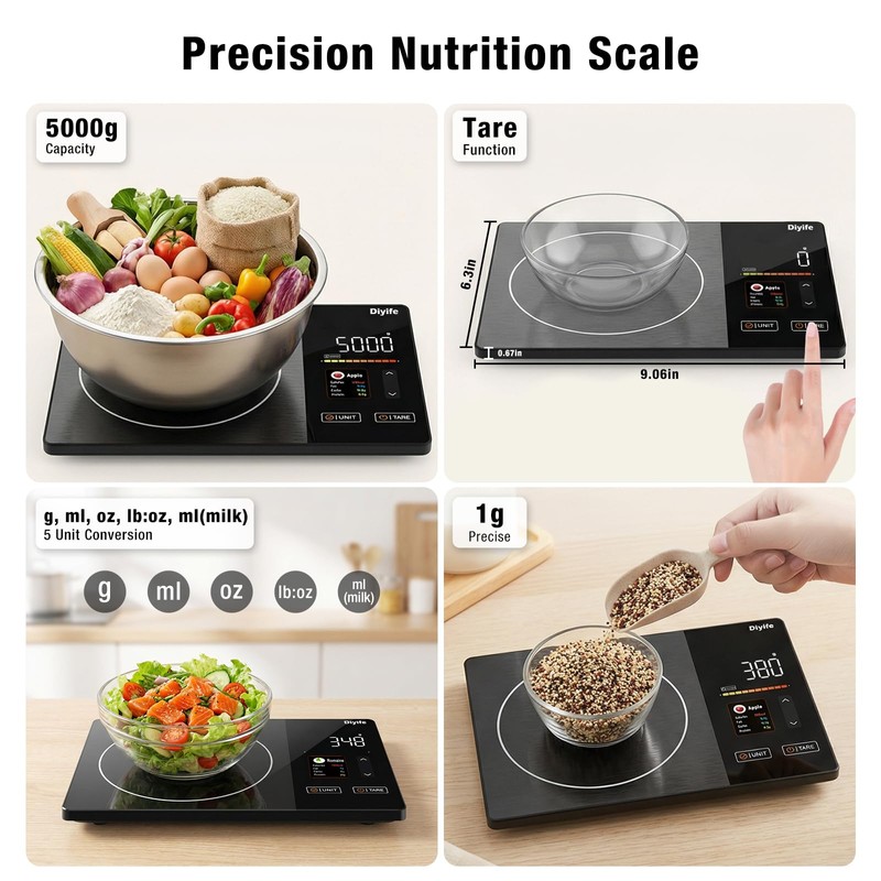 Diyife Smart Food Scale with Nutritional Calculator, 50 Foods Preload