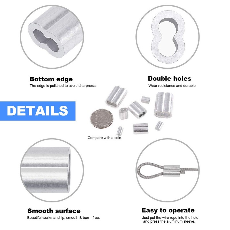 Glarks 315-Pieces 8 Sizes Aluminum Crimping Loop Sleeve Double Barrel