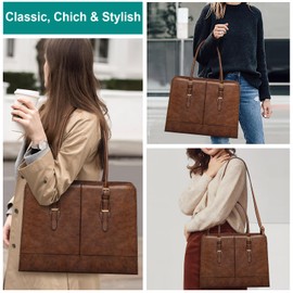 LaLaptop Bag for Women Leather Work Tote 15.6 Inch Laptop for Computer Messenger Bag Waterproof Briefcase Business Office Professional Large Capacity Handbag Shoulder Teacher Nurse Bag