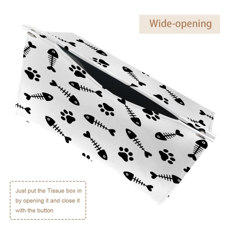 2 Pack Tissue Box Cover Holder, Cat Paw Fish Bone