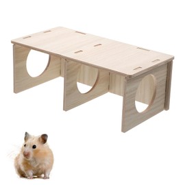Hamster platform,Hamster Hiding Toys,3 Compartment Wood Pet Hide Peep Shed,Funny Small Pet Tunnel Exploring Toys,Useful Small Pets Guinea Pig Exploration Cage Accessories