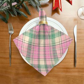 YETTASBIN Pink Green Plaid Cloth Napkins Set of 6, Reusable Washable Oversized Table Napkins for Family Wedding Dinner Party Home Decor, 20 Inch