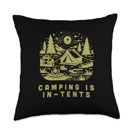 Camping is in-tents Nature Outdoors Backpacking Exploration Throw Pillow
