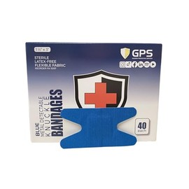 GPS Blue Metal Detectable Knuckle Bandages, 1 1/2" x 3", Sterile, Latex-Free, Food Service Safety, 40 Per Box