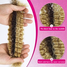 Afro Kinkys Bulk Human Hair for Dreadlocks Kinky Curly Human Hair for Locs Extensions & Crochet 100% Real Human Hair for Marley Twist Braiding Hair 50 Gram 18 Inch #p4/27 Ombre Brown