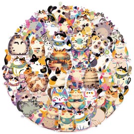 50 Pcs Transparent Cute Cat Stickers, Aesthetic Vinyl Decals, Kawaii & Graffiti Style for Laptop, Phone, Water Bottle, Skateboard, Suitcase, Car, Guitar – Gift for Teens & Cat Lovers