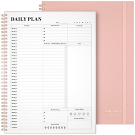 Planner Undated, Asten Daily Planner Agenda with To Do List, Hourly Planner for Women and Men, Spiral Appointment Book Planner Notebook with Elastic Closure, Day Planner for ADHD 8.5" x 11"(Pale Pink)