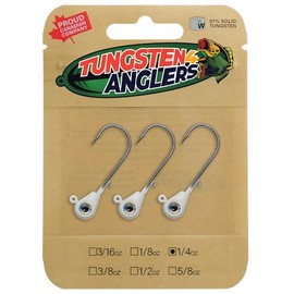Tungsten 4 Anglers – 97% Pure Tungsten Forward Facing Live Sonar Sleek Bomb Jig Heads | 1/4 3/8 1/2oz. Damiki Rig with Bkk Hooks, 3pcs/Bag for Bass, Walleye, Pike Fishing (Ghost Glow, 1/4oz #3/0)
