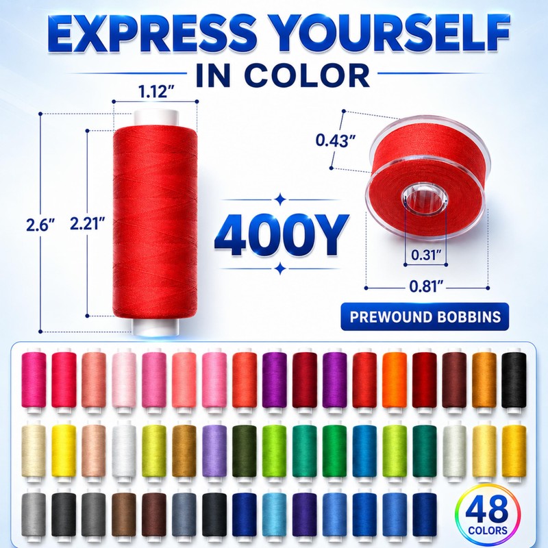 96-Piece Sewing Thread Kit – 48 Vibrant Colors, 400 Yards/Spool,