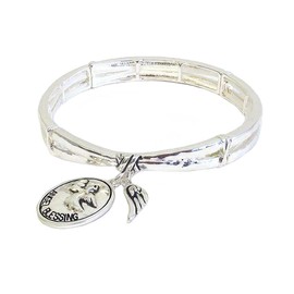 Fashion Jewelry ~ Religious Inspiration Angel Blessing Dangle Charm Stretch Bracelet for Women Casual