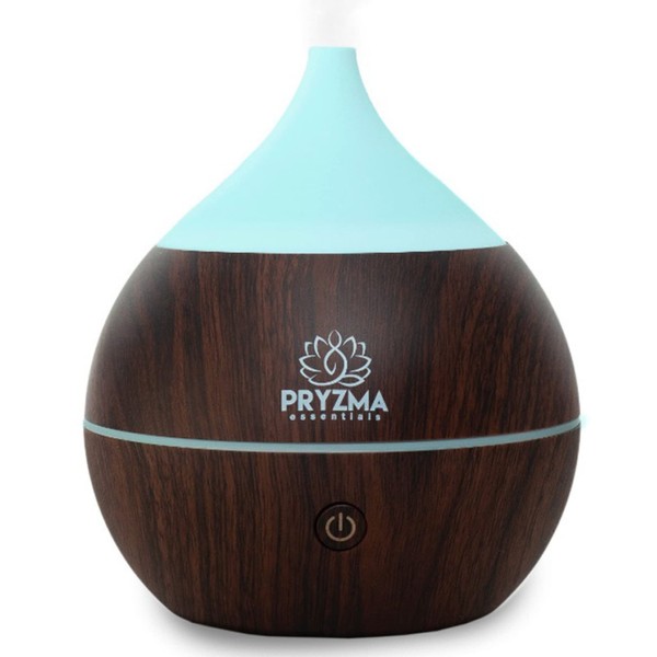 Pryzma Essentials All in One Bluetooth Speaker Aromatherapy Smart Essential Oil Diffuser, 7 LED Therapy Night Light, 200ml Cool Mist Ultrasonic Humidifier, Wood Grain and Waterless Auto Shut-off