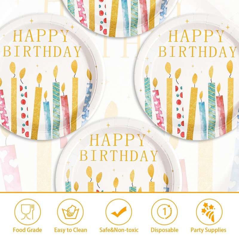 50 Pcs Candles Birthday Paper Plates 10 Inch Birthday Large