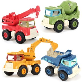 Construction Toys for 2 3 4 5 Years Old Boys Girls Kids Toddlers Construction Truck Sandbox Excavator Toys Vehicles Dump Crane Cement Mixer Truck Sand Box Outdoor Easter Birthday Gifts