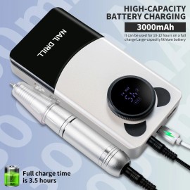 Professional Portable Stainless Steel Nail Drill File Buffers 45000 RPM USB Rechargeable Electric Manicure Pedicure Tool Brushedcolor: DMJ-V9-White-USB