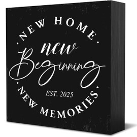 2025 Housewarming Gifts, New Home Decor, House Gift Ideas Wood Sign, Party Desk Cubicle Shelf Decorations 5 X 5 Inch