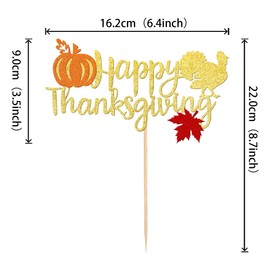 1 decoración para tarta de Acción de Gracias con hoja de arce, pavo, calabaza, otoño, decoración para tartas del día de Acción de Gracias, suministros