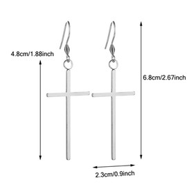 Kawailay 2 Pairs Stainless Steel Cross Earrings Long Cross Dangle Earrings Gothic Punk Rock Hip Hop Drop Earrings for Women - Silver and Black