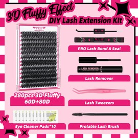 DIY Wimpernverlängerung Kit individuelle Wimpern extensions Kit mit 280 Pcs Cluster Wimpern lash extension set Bindung und Siegel Wimpern Applikator (60D+80D-D-10-18mix Kit)
