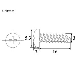 Drenky 100 Pcs Phillips Pan Head Screws 304 Stainless Steel Self-Tapping Screws Self-drilling Wood Screws Standard Cross Groove Full Thread Woodworking Fastener M3 X 16