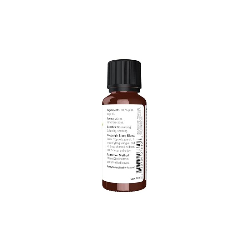 NOW Essential Oils, Sage Oil, Normalizing Aromatherapy Scent, Steam Distilled,