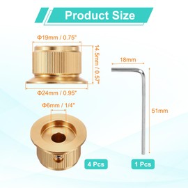 sourcing map 4Pcs Aluminium Potentiometer Knobs 1/4" Volume Tone Control Top Hat Knobs with L-Type Hexagonal Wrench for Guitar Instruments Audio Mixer Amplifier Gold