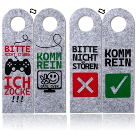 XIAONIU Bitte Nicht stören, ich zocke oder komm rein, Pack of 2 Felt Door Pendants, Gamer Gift, Gamer Room Decoration, Gamer Gift, Teenager Boys Gift, Cool Things for Boys (Grey)