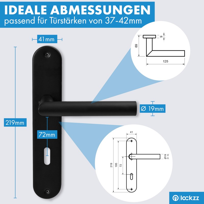 lockzz Estenfeld Door Handle Set Stainless Steel Black Matt Door