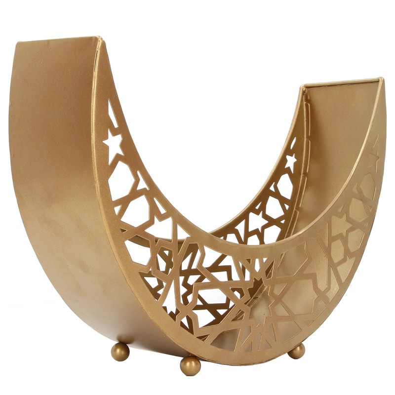 Ramadan Tray Moon Shape Large Capacity 11.8x8.3x3.1in Decorative Iron Serving