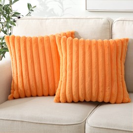 Soleebee Set of 2 Throw Pillow Covers Soft Cozy Velvet Pillowcase Faux Rabbit Fur Cover for Couch Sofa Bed Chair Home Decorative Pillows Cover (18x18 Inch, Orange)