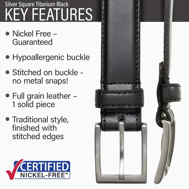 Silver Square Titanium Black Belt - 44"