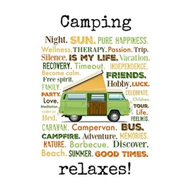 Schatzmix Tin Sign Saying Camping Relaxes White Metal Sign 20 x 30 cm Wall Decoration Tin Sign