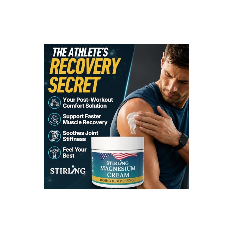 STIRLING Magnesium Cream - 4000mg Hemp Seed Oil, Magnesium, Arnica