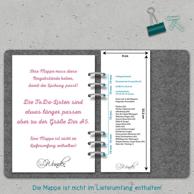 ToDo lists suitable for the calendar inserts from SinnWunder® Design