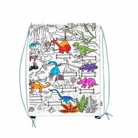 eatsleepdoodle Coloring Dinosaur Backpack For Kids w/ 10pk Washable Markers For Kids - 13x17in Dinosaur Drawstring Backpack