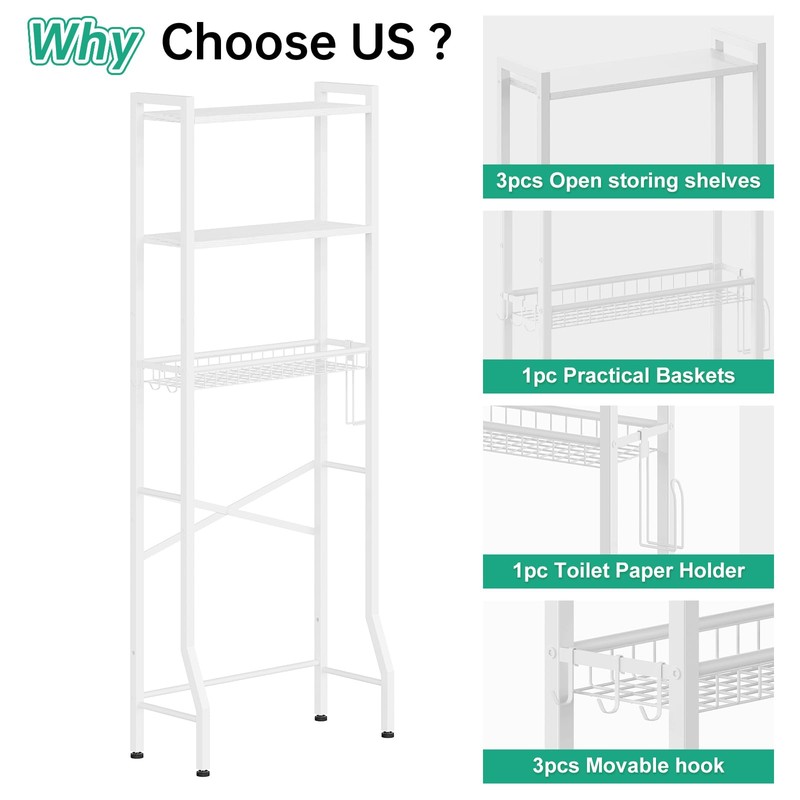 Kalrin Over-The-Toilet Storage Rack, 3-Tier Bathroom Organizer Shelf Over Toilet