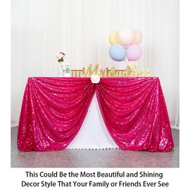 ShinyBeauty 90x132 Inch Hot Pink Sequin Tablecloth - Sparkling Glitter Table Cover for Weddings, Parties, Banquet & Holiday Decor