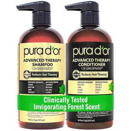PURA D’OR Advanced Therapy System Shampoo & Conditioner - Increases Volume, Strength and Shine, Sulfate Free, Made with Argan Oil, All Hair Types, Men & Women, 16 fl oz (Packaging may vary)