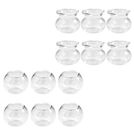 LOGOFUN 12 Pcs Miniature Fish Bowls Simulated Mini Fish Tank Miniature Glass Goldfish Bowl for Mini House Desktop Office Desk Accessories