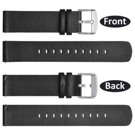 Wocci Thin Flat Watch Straps for Men and Women, Top Grain Leather, Quick Change Replacement Straps, 18 mm / 20 mm / 22 mm, Black (silver buckle), 20mm