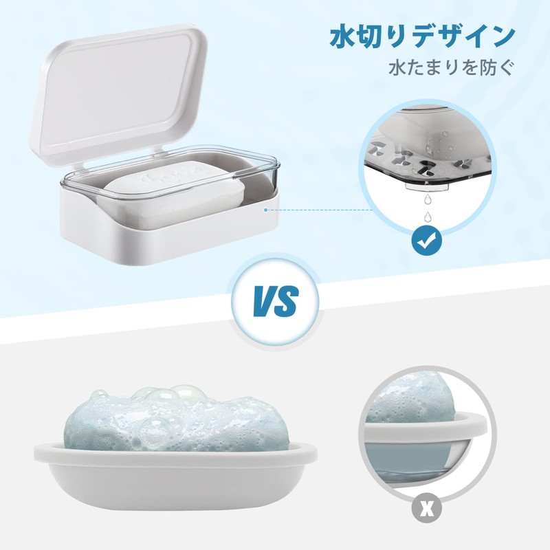 Operitacx Soap Container with Lid and Removable Drainer Portable Plastic