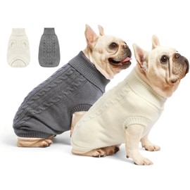 Roseelk 2 Pack Dog Sweaters for Small Dogs - Puppy Medium Warm Clothes in Winter, Turtleneck Pullover Design for Boy Girl Pet, Doggie, Cat, Kitten Chihuahua Bulldog Pug Beagles (M, Grey, Beige)