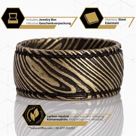 Akitsune Orbis Ring | Damascus steel Ring Womens Mens Stainless Steel Damascus - Brass - US 12