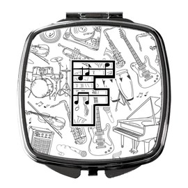 Caroline's Treasures CJ2007-FSCM Letter F Musical Note Letters Compact Mirror Decorative Travel Makeup Mirror for Women Girls Gifts Pocket Makeup Mirror Folding Handheld