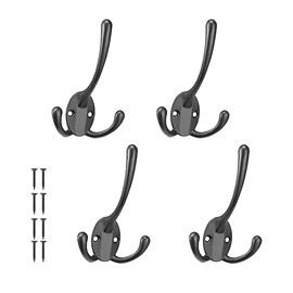 4 Pcs Coat Hooks Heavy Duty Three Robe Hooks Wall Mounted Coat Hooks with Screws for Coat Hat Towel Purse Robes