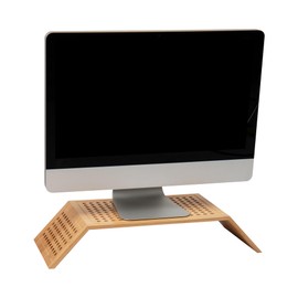 Mind Reader Monitor Stand, Ventilated Laptop Riser, Desktop Organizer, Office, Rayon from Bamboo, 20.75" L x 9" W x 4" H, Brown
