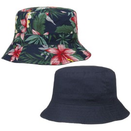 Lipodo Flower Bucket Reversible Hat for Women, Made of 100% Cotton, 2-in-1 Fishing Hat, Crushable, Lined with Cotton, Wine-Coloured or Flowers, Sun Hat, Hat Spring/Summer, darkblue, M
