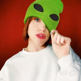 MixYoke Funny Alien Beanie Hat - Black Beanies Cool Graphic Beanies Knit Winter Hats Warm Soft Stretchy Daily Cap